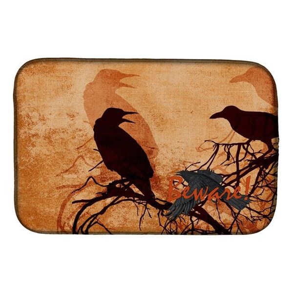 Carolines Treasures Carolines Treasures SB3009DDM Beware of the Black Crows Halloween Dish Drying Mat SB3009DDM - main